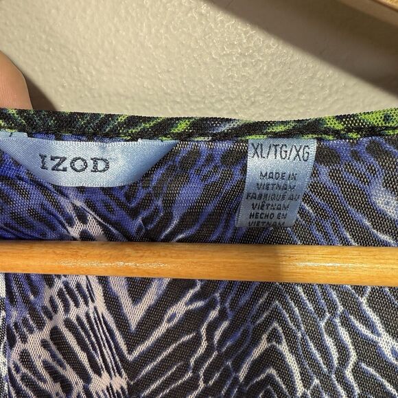 IZOD Top Women’s Size XL Blue/Green/Black Abstract Print Dolman Sleeve Blouse - Picture 4 of 5